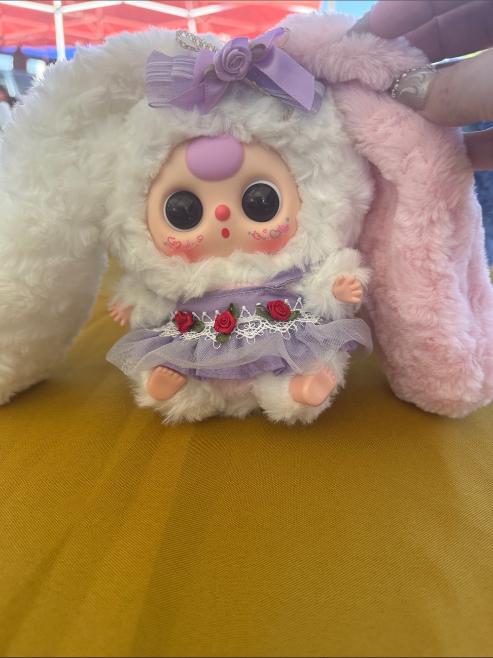 Plush Bunny Costume Small Pet Toy - White & Lavender